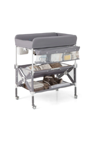 Portable Baby Changing Table With Wheels and Large Storage Rack-Gray