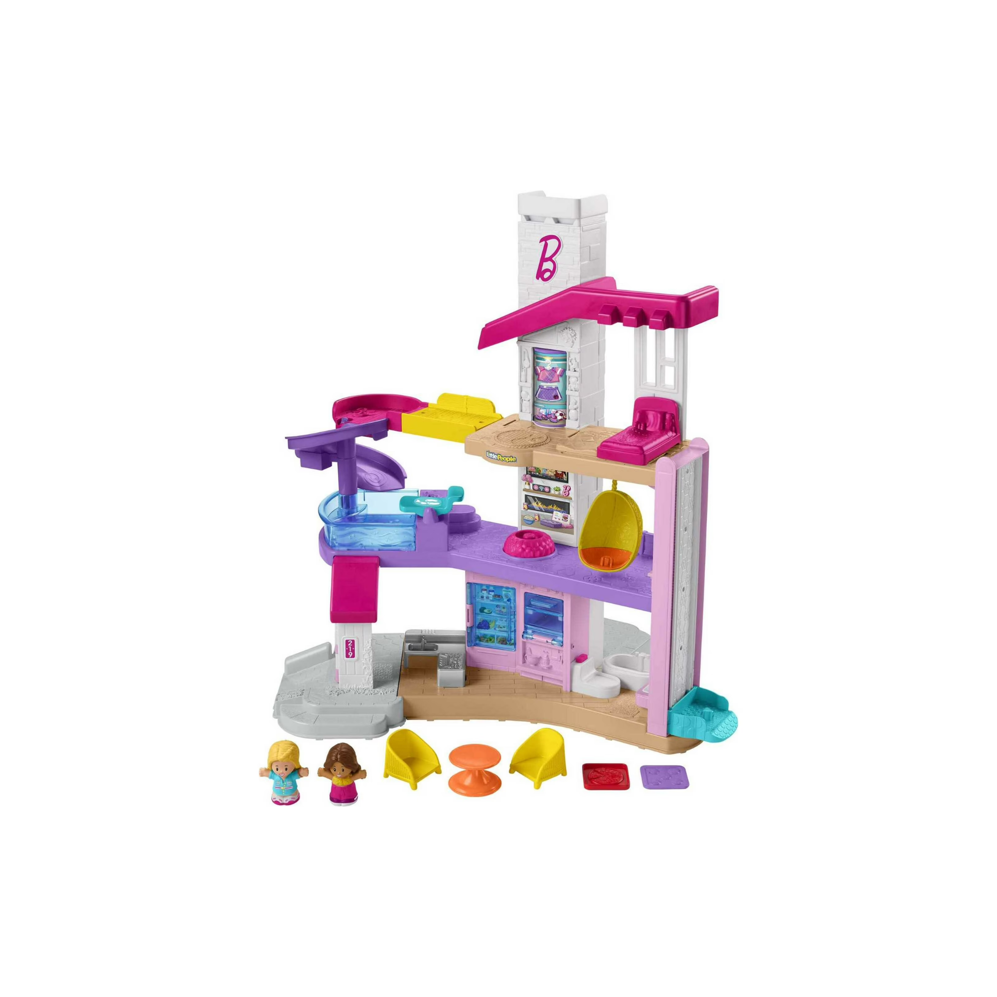 Fisher-Price Little People Barbie Little DreamHouse Toddler Playset with Music & Lights, 7 Pieces