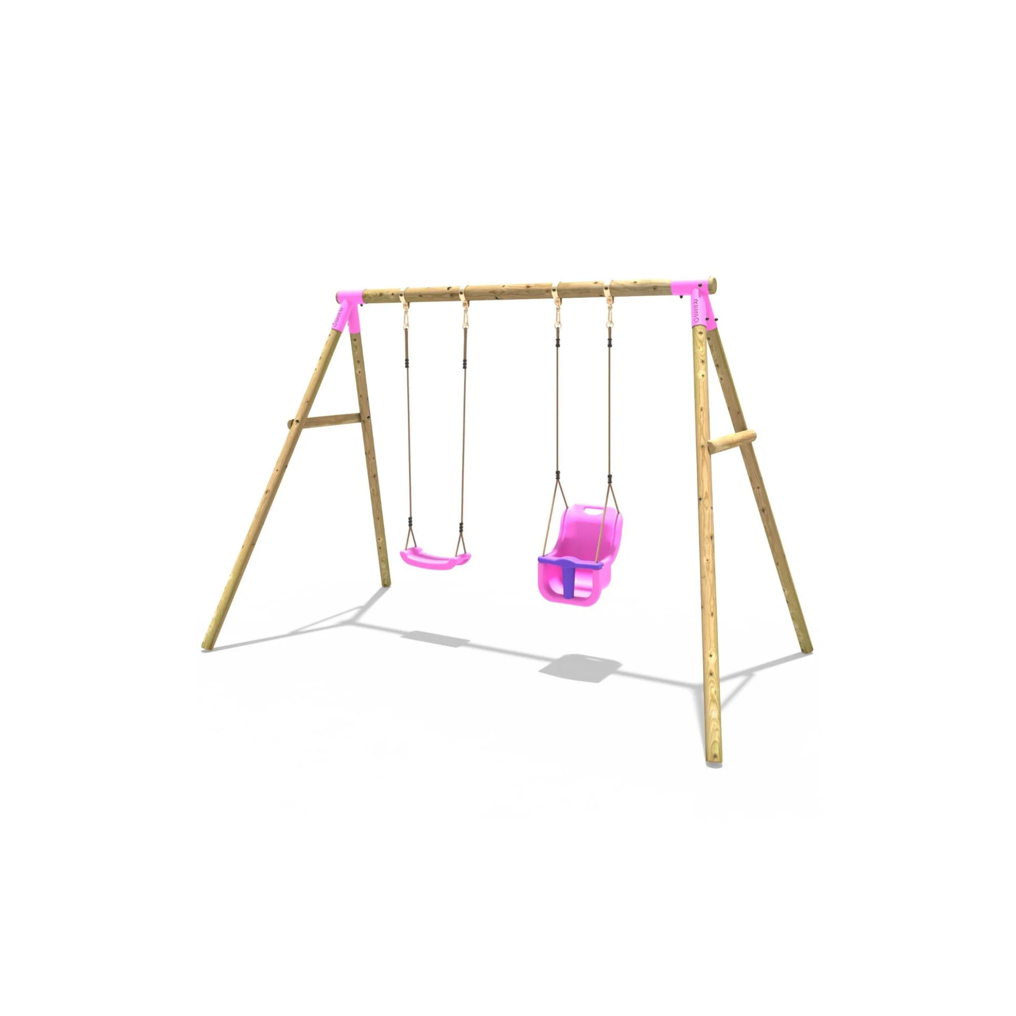 Rebo Wooden Garden Double Swing Sets - Luna Pink