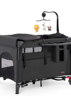 HARPPA 5 in 1 Portable Playard and Bassinet Bedside Sleeper for Newborn to Toddler, Unisex, Black