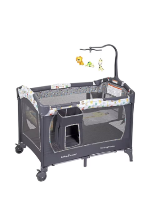 Baby Trend Nursery Center Playard with Toy Mobile, Tanzania Grey